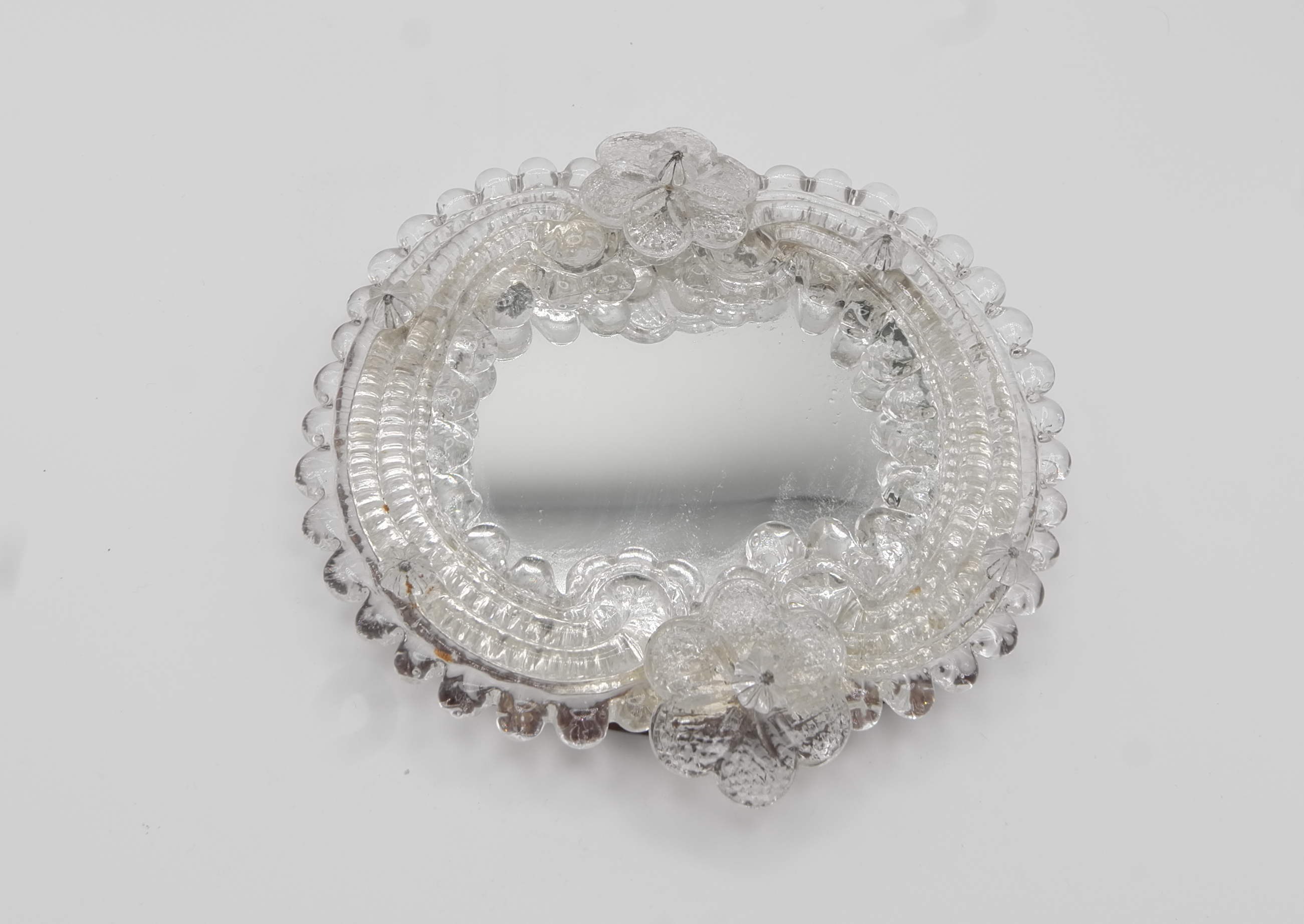 Murano Small Clear Glass Flowered Mirror, Italy, 1960s