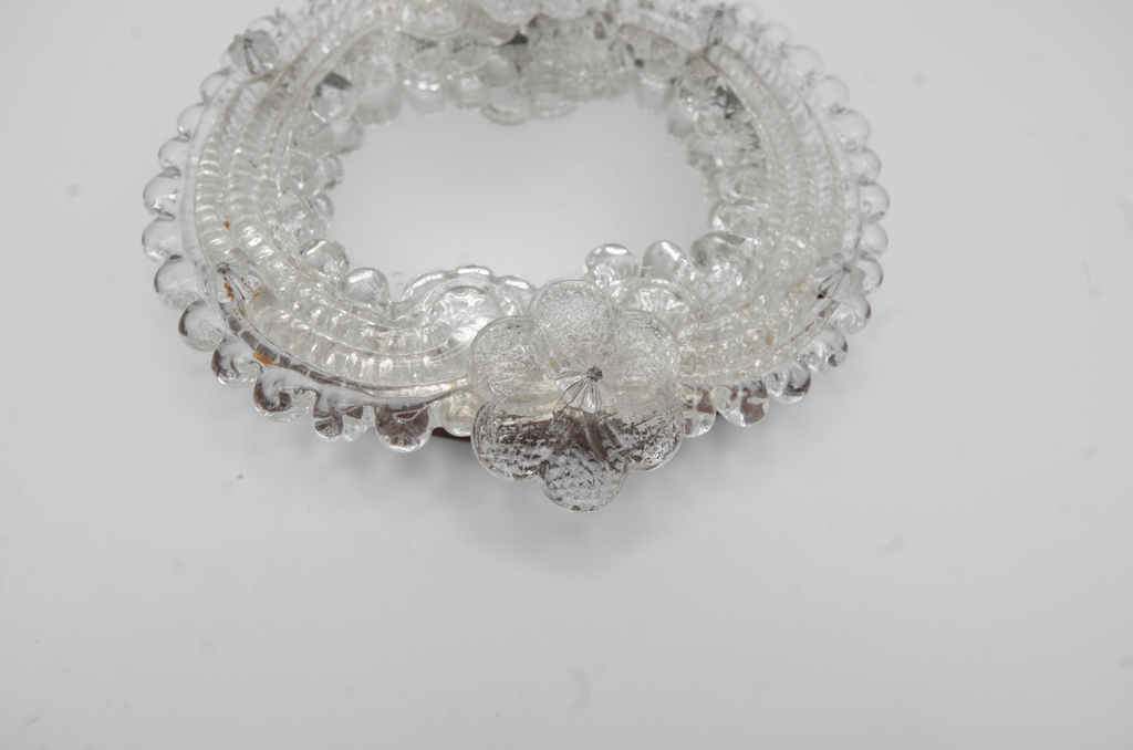 Murano Small Clear Glass Flowered Mirror, Italy, 1960s