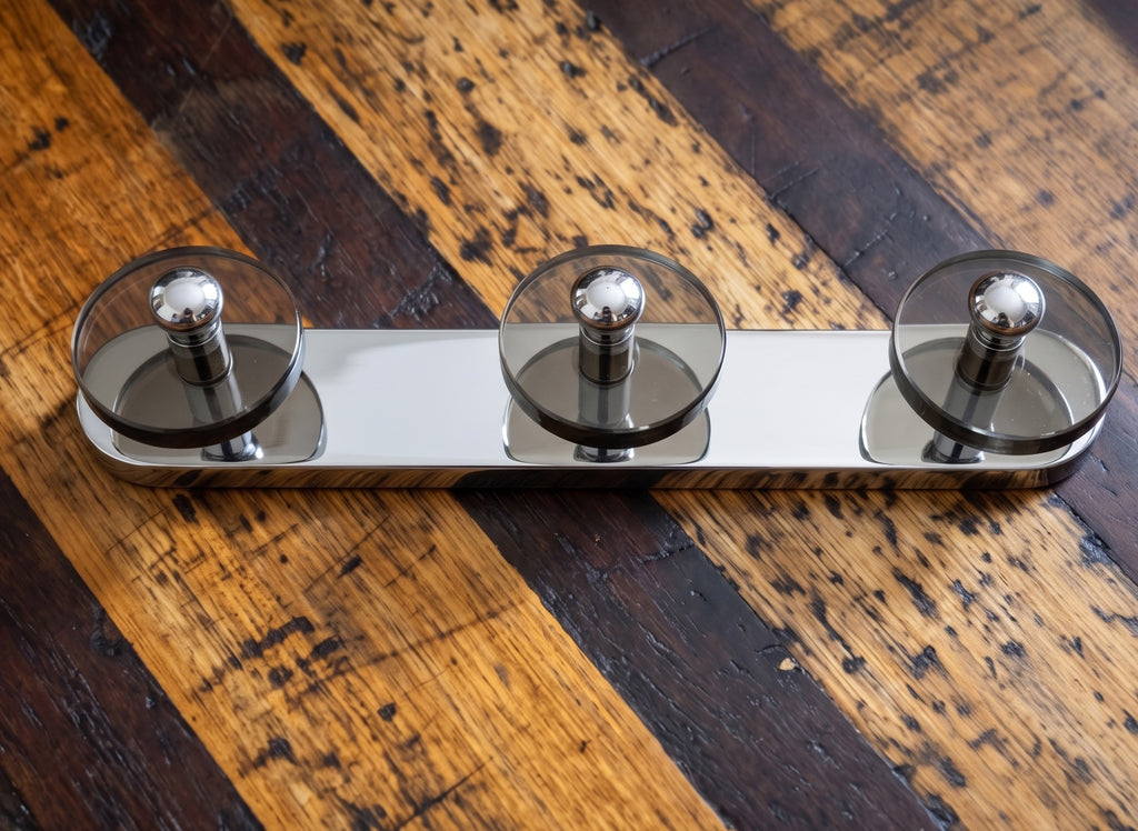 1970s Italian Smoked Glass and Steel Wall Hook Rack