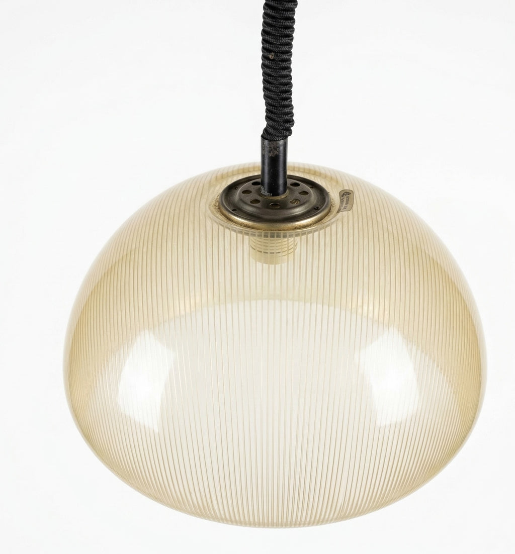 1980s Italian iGuzzini UFO Ceiling Light, Clear Acrylic with pale yellow stripes