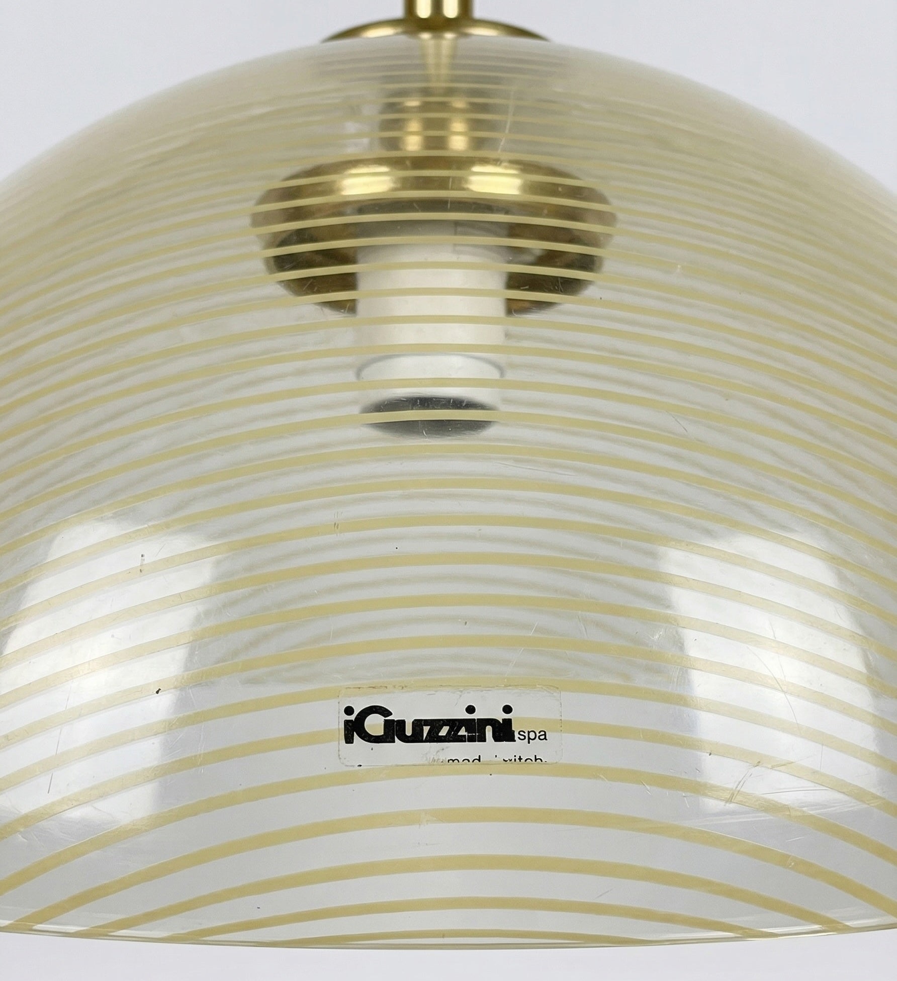 1980s Italian iGuzzini UFO Ceiling Light, Clear Acrylic with pale yellow stripes