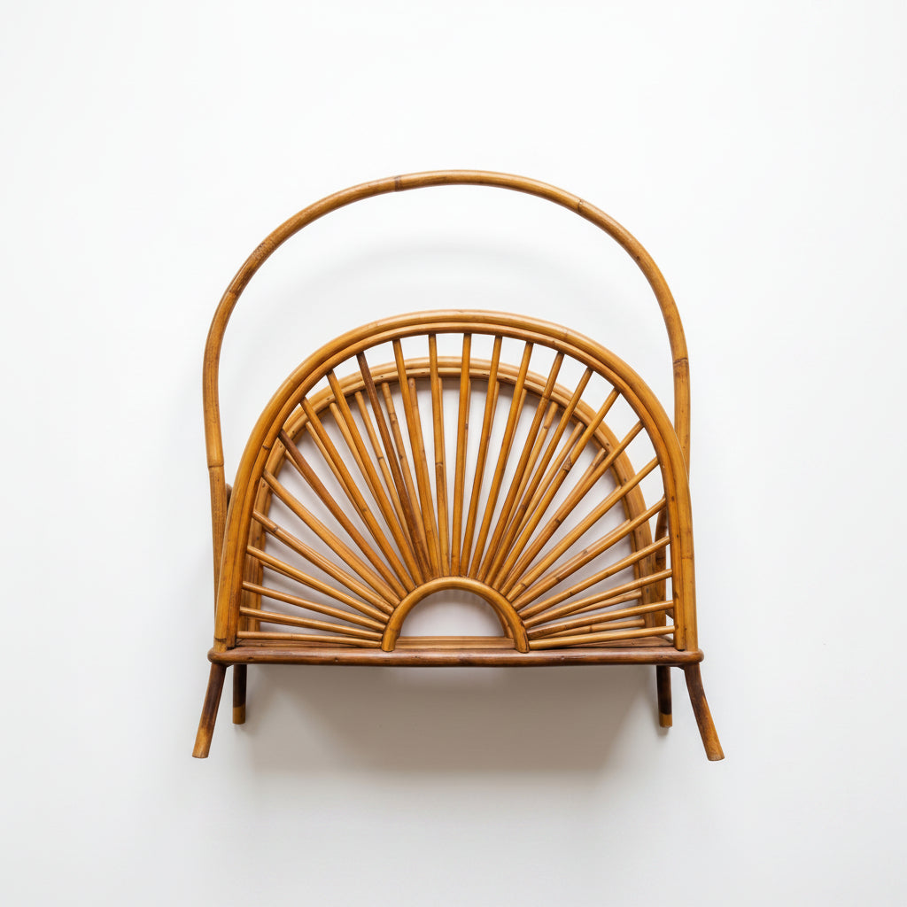 Bamboo and Rattan Sunburst Magazine Rack attributed to Franco Albini