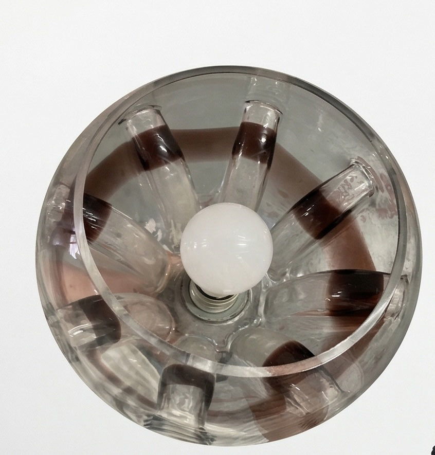 1970s Italian Murano Glass Pendant, Clear and Burgundy, Space Age Aluminium Hardware
