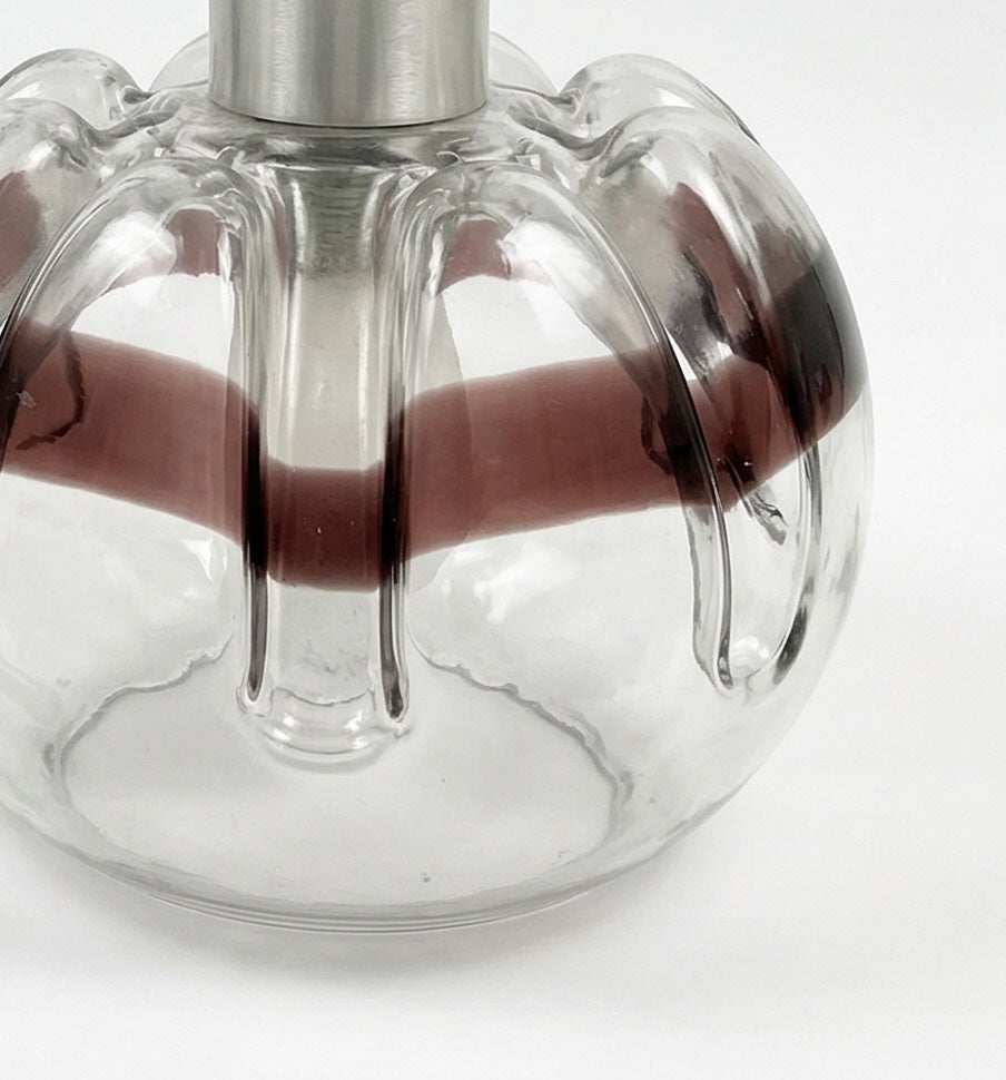 1970s Italian Murano Glass Pendant, Clear and Burgundy, Space Age Aluminium Hardware