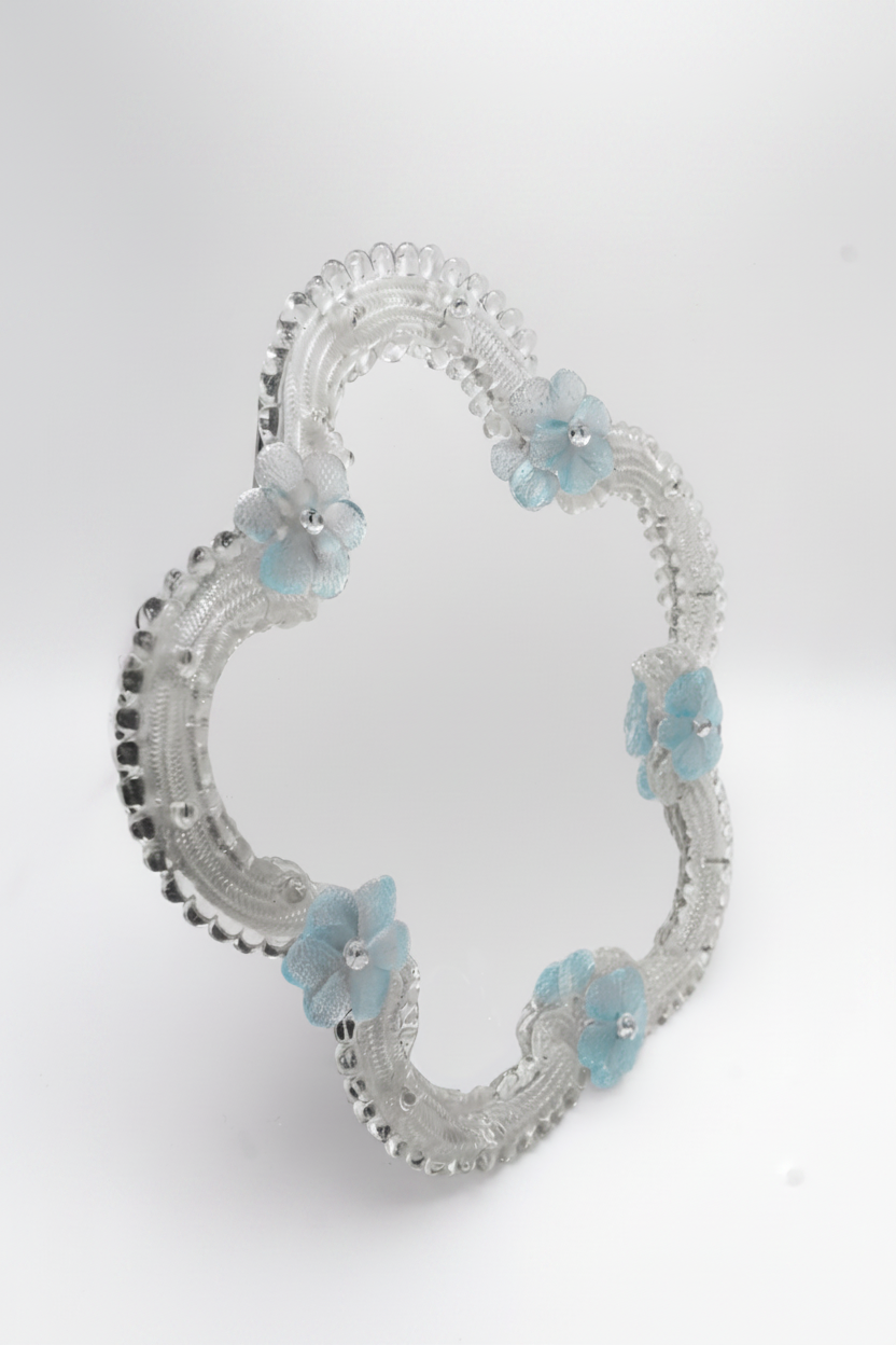 Murano Blue Glass Flowered Mirror, Italy, 1960s
