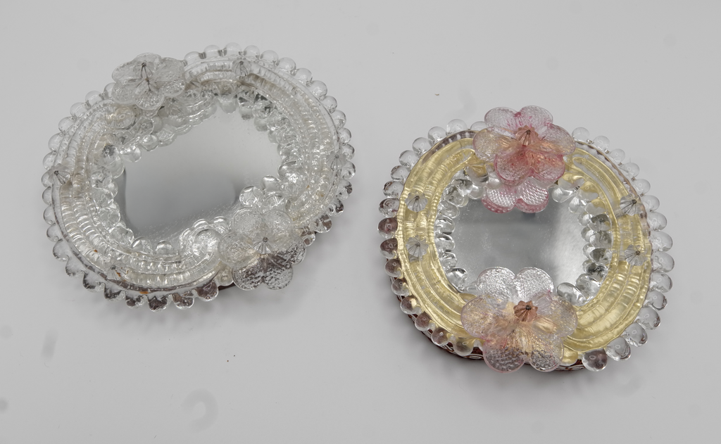 Murano Small Clear Glass Flowered Mirror, Italy, 1960s