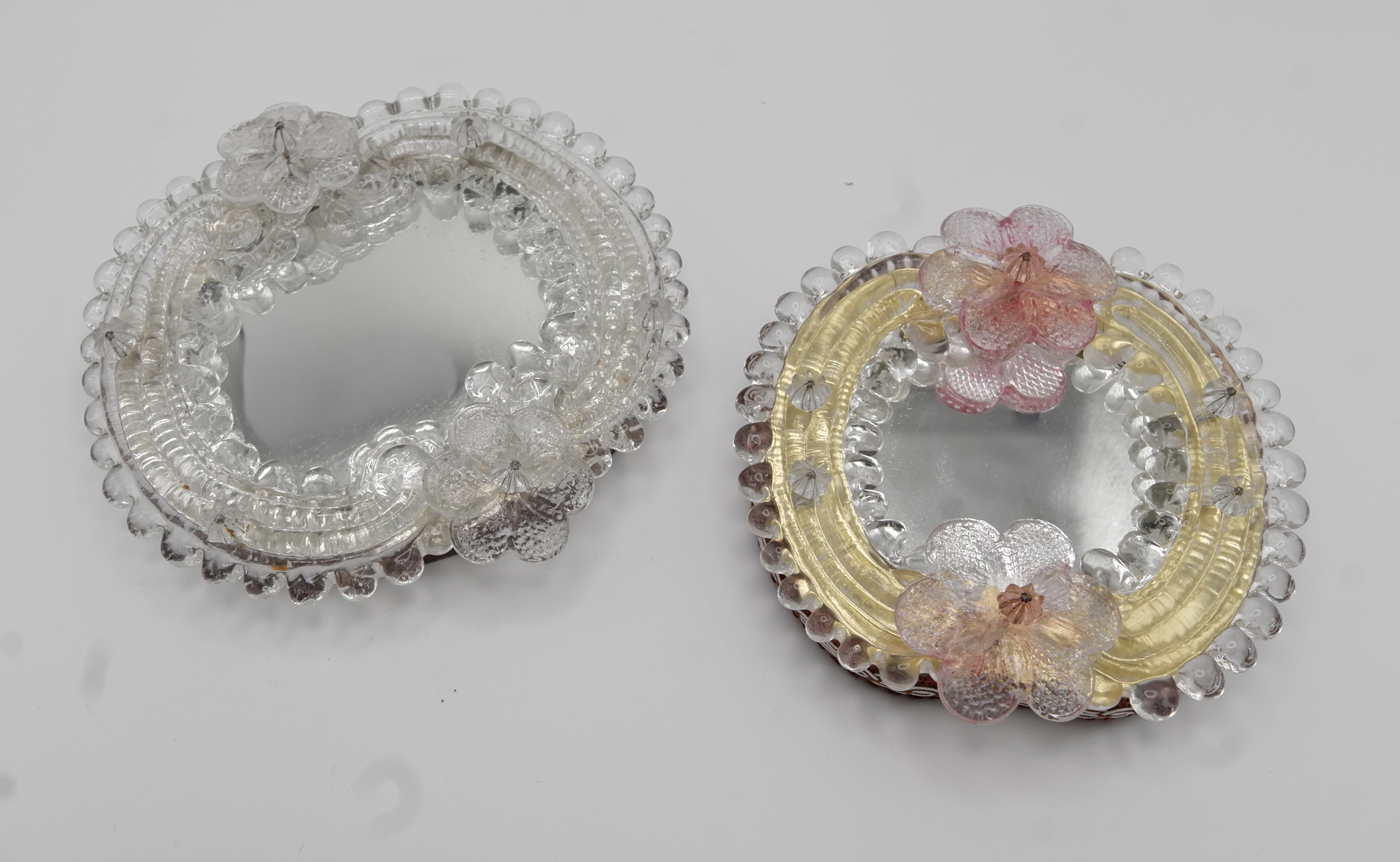 Murano Small Clear Glass Flowered Mirror, Italy, 1960s