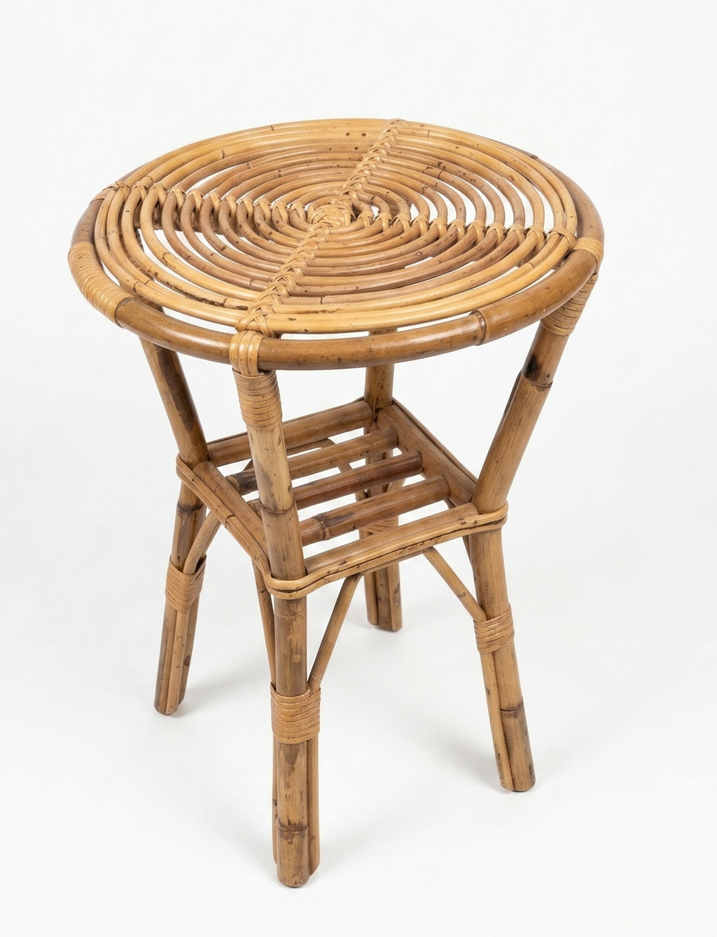 1960s Italian Rattan Side Table with Spiral Top Detail