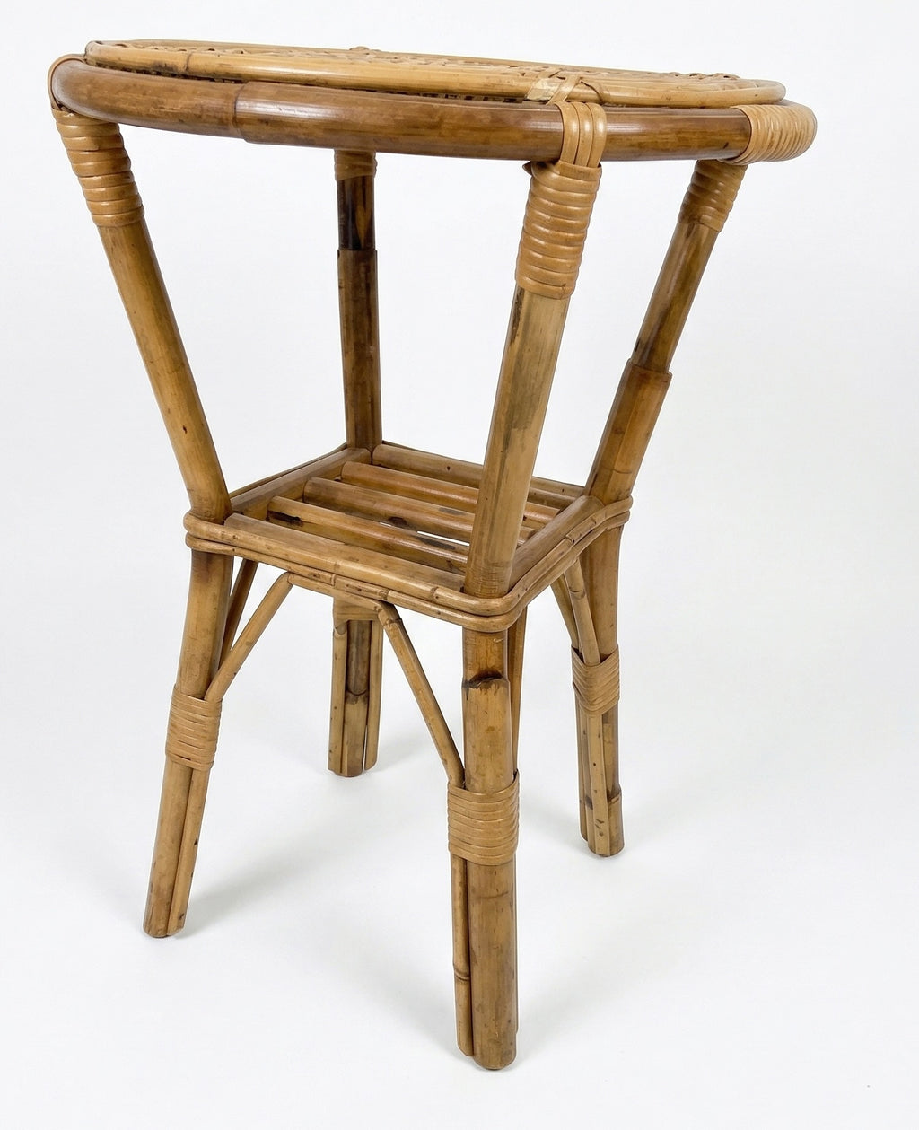 1960s Italian Rattan Side Table with Spiral Top Detail