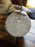 Vintage Italian Murano Glass Globe Pendant Light — White Mottled, c.1970s